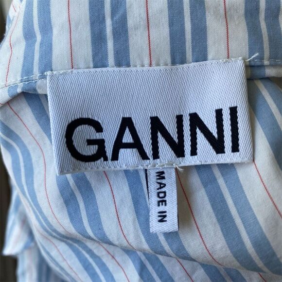 Ganni Women's Striped Draped Wrap Midi Dress Blue Size 42 Casual - Picture 10 of 11